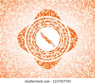 combat knife icon inside abstract orange mosaic emblem with background