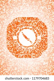 combat knife icon inside abstract orange mosaic emblem