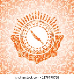 combat knife icon inside abstract orange mosaic emblem