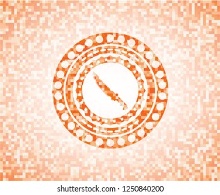 combat knife icon inside abstract emblem, orange mosaic background