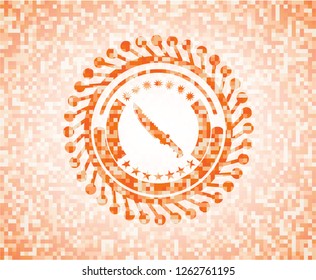 combat knife icon inside abstract orange mosaic emblem