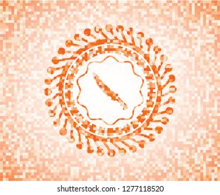 combat knife icon inside abstract emblem, orange mosaic background