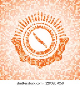 combat knife icon inside abstract orange mosaic emblem