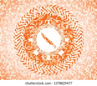 combat knife icon inside abstract orange mosaic emblem