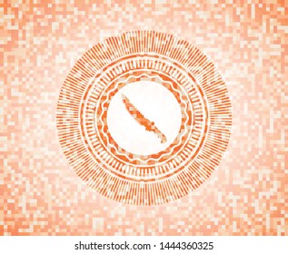 combat knife icon inside abstract orange mosaic emblem with background