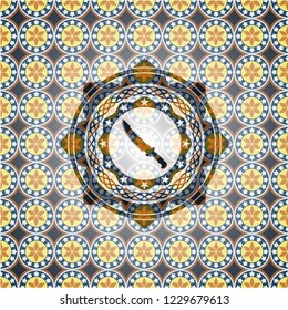 combat knife icon inside arabesque emblem. arabic decoration.
