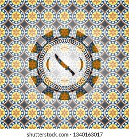 combat knife icon inside arabesque emblem background. arabic decoration.