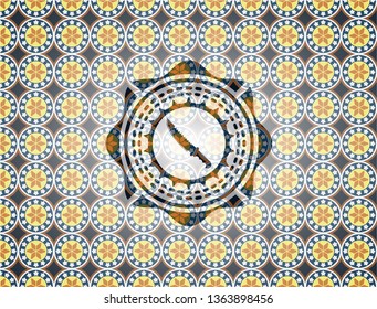 combat knife icon inside arabesque style badge. arabic decoration.