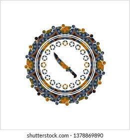 combat knife icon inside arabesque emblem background. arabic decoration.