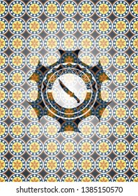 combat knife icon inside arabesque emblem background. arabic decoration.