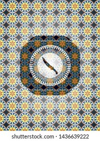 combat knife icon inside arabesque badge background. arabic decoration.