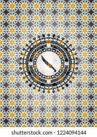 combat knife icon inside arabic badge background. Arabesque decoration.