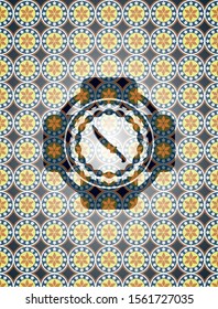 combat knife icon inside arabic style emblem. Arabesque decoration.