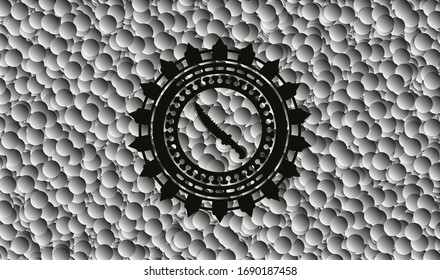 combat knife icon inside black emblem with bubbles background. Vintage. Vector Illustration. Detailed.
