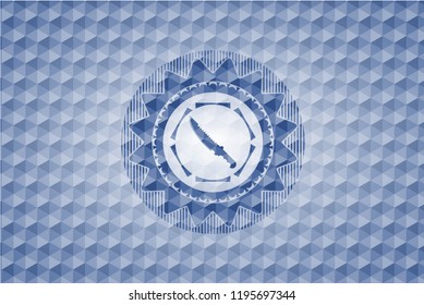 combat knife icon inside blue hexagon emblem.
