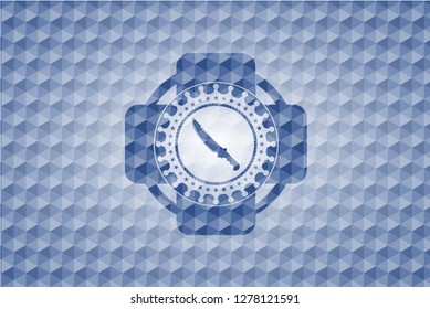 combat knife icon inside blue hexagon badge.