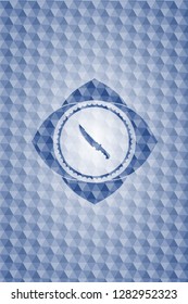 combat knife icon inside blue hexagon badge.
