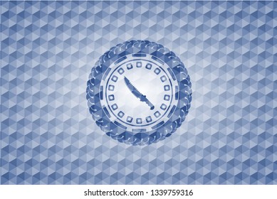 combat knife icon inside blue polygonal badge.