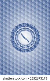 combat knife icon inside blue polygonal badge.