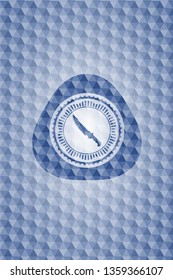 combat knife icon inside blue emblem or badge with abstract geometric polygonal pattern background.