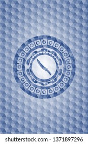 combat knife icon inside blue hexagon emblem.