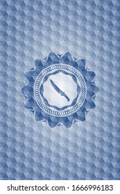 combat knife icon inside blue hexagon emblem.