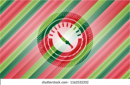 combat knife icon inside christmas colors style badge.