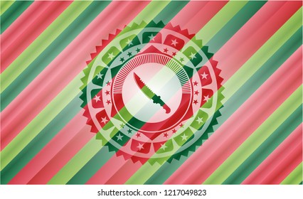 combat knife icon inside christmas badge.