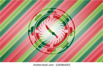combat knife icon inside christmas colors style badge.