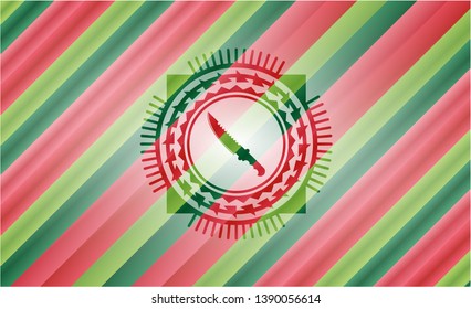 combat knife icon inside christmas colors emblem.