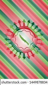 combat knife icon inside christmas colors badge.
