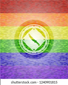 combat knife icon inside emblem on mosaic background with the colors of the LGBT flag