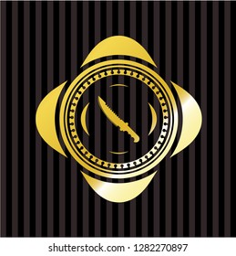 combat knife icon inside gold emblem or badge