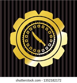 combat knife icon inside gold badge or emblem