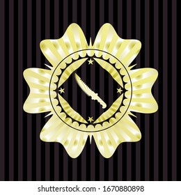 combat knife icon inside gold emblem or badge