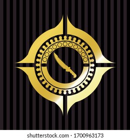 combat knife icon inside gold badge or emblem