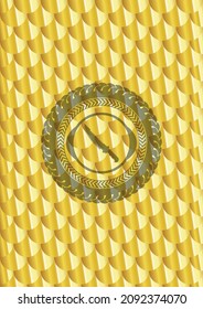 icono del cuchillo de combate dentro de la insignia de oro. Patrón de escalas. Ilustración vectorial. Detallado. 