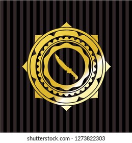 combat knife icon inside golden emblem or badge