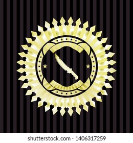 combat knife icon inside golden badge or emblem