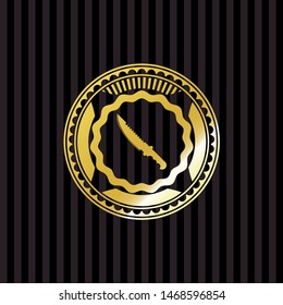combat knife icon inside golden emblem or badge