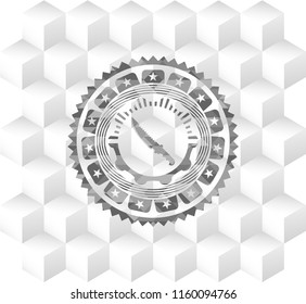 combat knife icon inside grey emblem. Vintage with geometric cube white background
