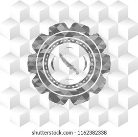 combat knife icon inside grey emblem with cube white background