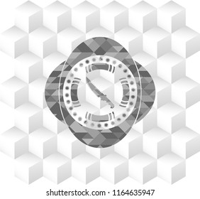 combat knife icon inside grey icon or emblem with geometric cube white background
