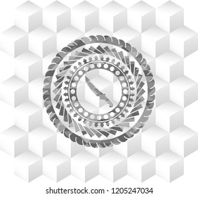 combat knife icon inside grey icon or emblem with geometric cube white background