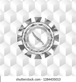 combat knife icon inside grey emblem. Vintage with geometric cube white background