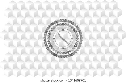 combat knife icon inside grey emblem. Vintage with geometric cube white background