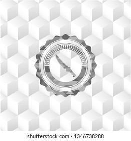 combat knife icon inside grey emblem. Vintage with geometric cube white background