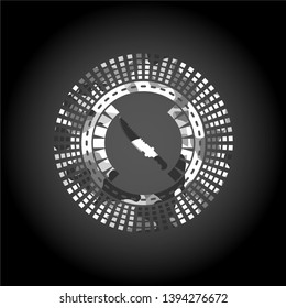 combat knife icon inside grey camouflage emblem