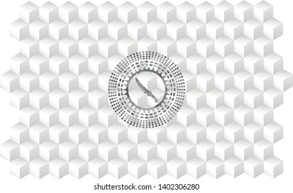 combat knife icon inside grey emblem. Retro with geometric cube white background