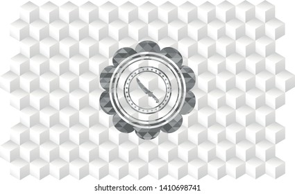 combat knife icon inside grey badge with geometric cube white background